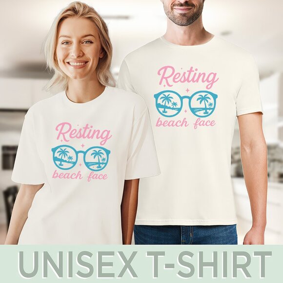 Resting Beach Face graphic tee with tropical sunglasses and palm trees - Picture 5 of 6